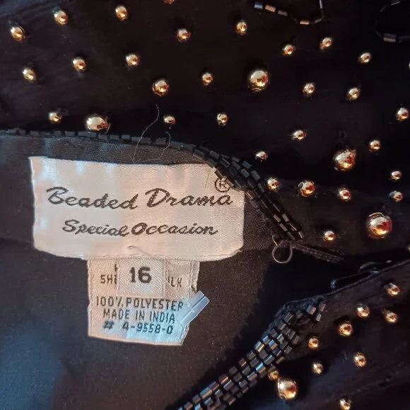 Beaded Drama Special Occasion Womens Dress Size 16 Black Long Sleeve - Picture 8 of 8